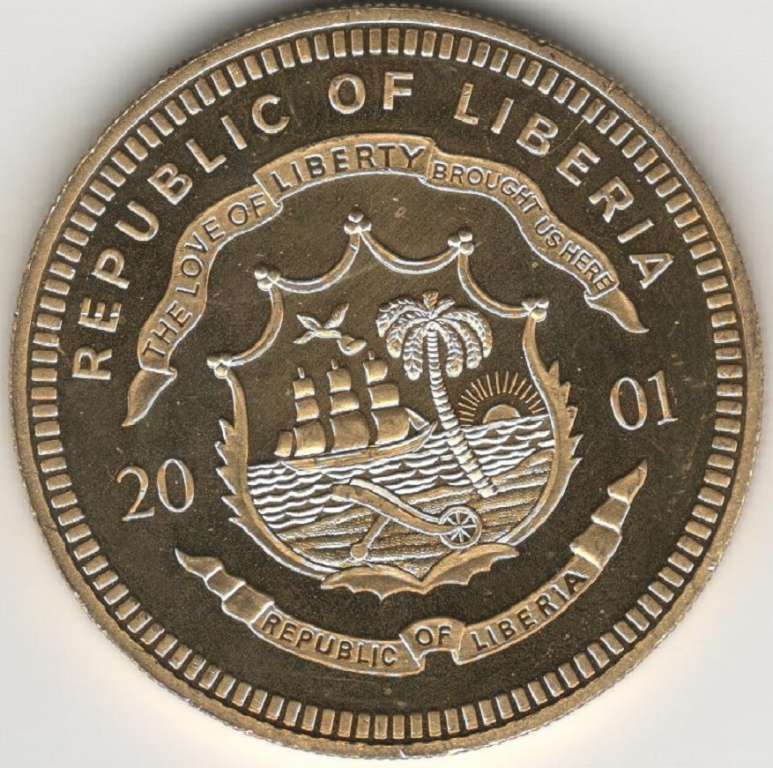 (2001) Монета Либерия 2001 год 10 долларов &quot;Жаклин Кеннеди&quot;  Позолота Медь-Никель  PROOF